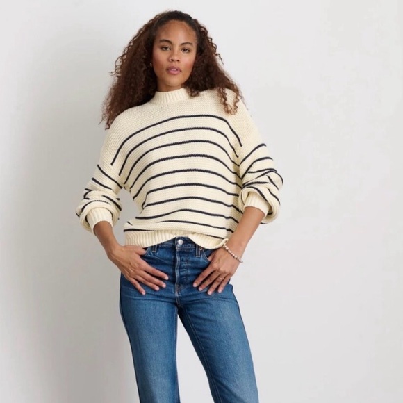 Alex Mill Stripe Cotton Sweater Button Front / Back Crewneck - Wear TWO ways! - Picture 2 of 15